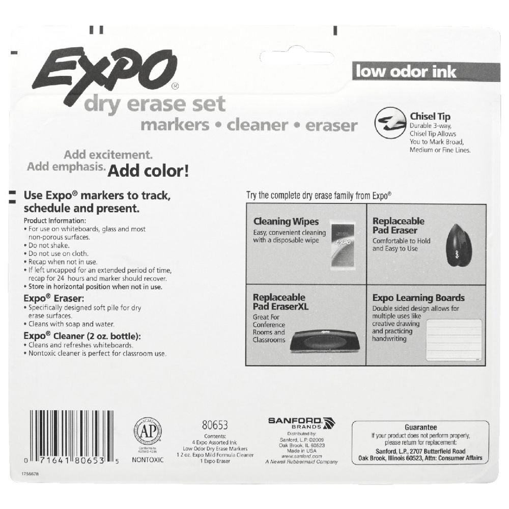 Expo Whiteboard Marker Starter Set – Chisel Tip (4 Markers + Accessories)