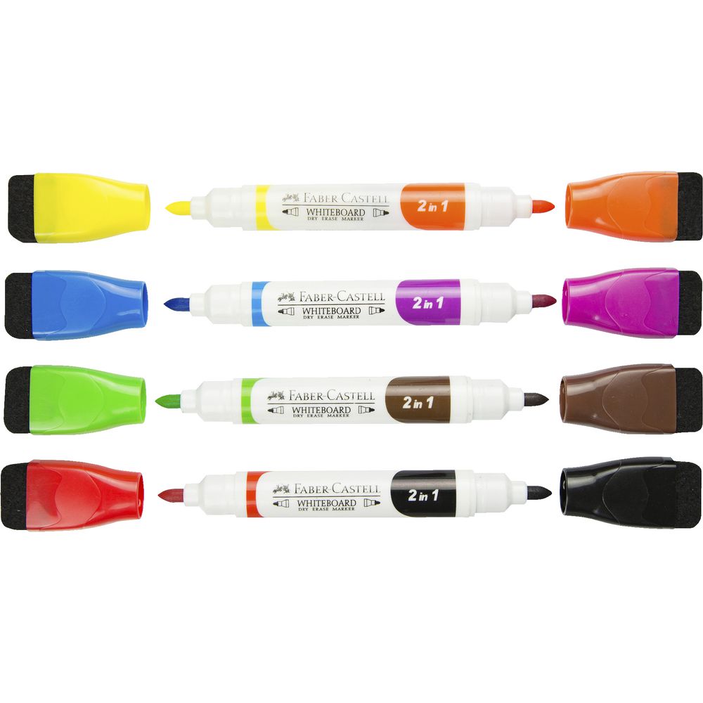 Faber-Castell Dual Magnet Whiteboard Markers – Assorted 4 Pack