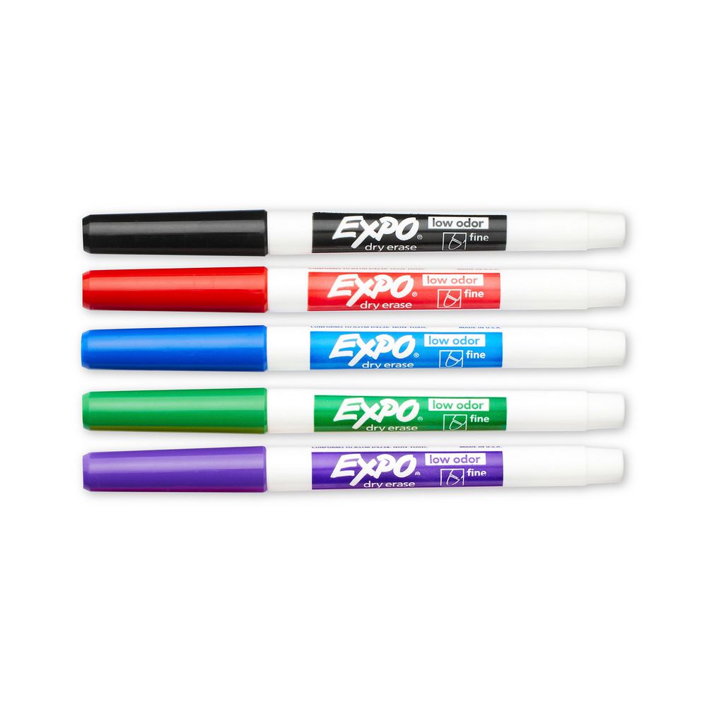 Expo Whiteboard Markers – Fine Bullet Tip, Assorted Colours (36 Pack)