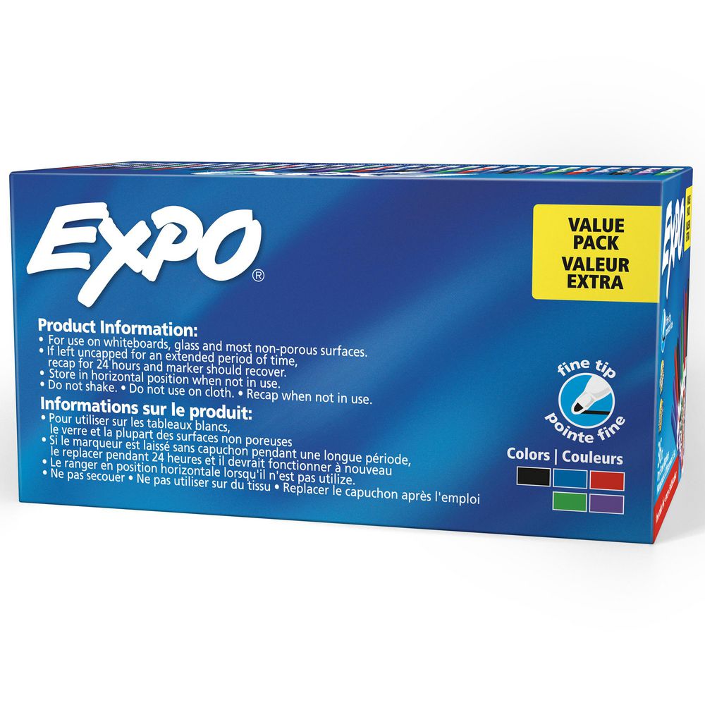 Expo Whiteboard Markers – Fine Bullet Tip, Assorted Colours (36 Pack)