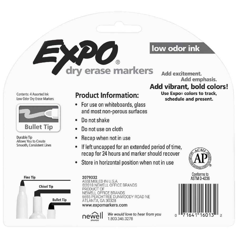 Expo Whiteboard Markers – Bullet Tip, Business Assorted (4-Pack)