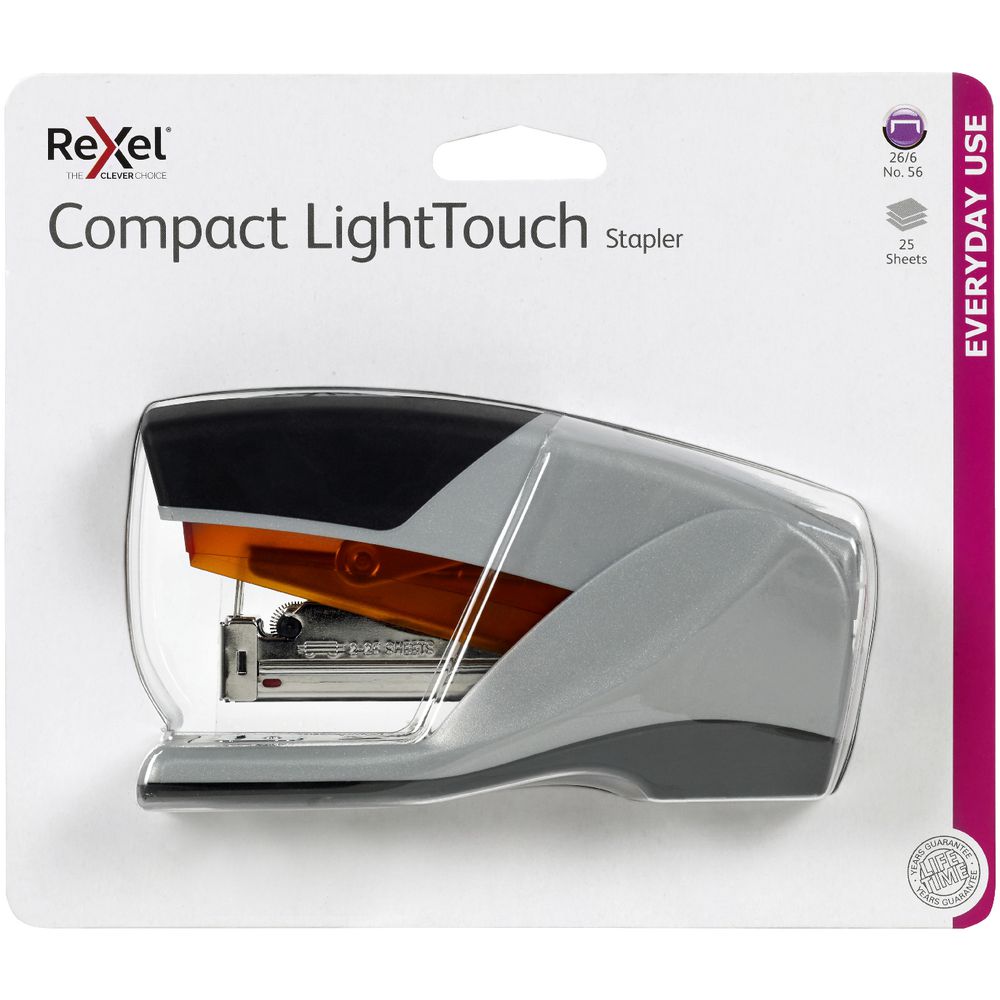 Rexel Compact Light Touch Half-Strip Stapler – Grey