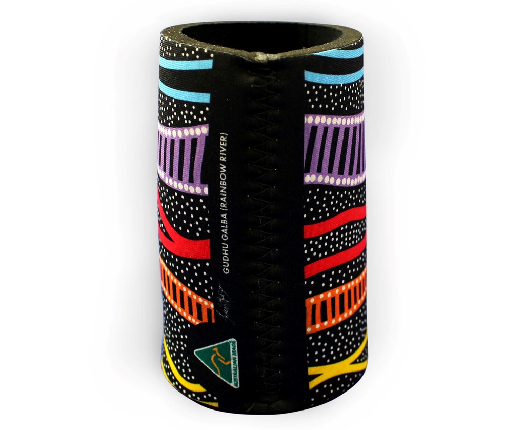 STUBBY COOLER X2 ABORIGINAL DESIGN - GUDHU GALBA (RAINBOW RIVER) DESIGN - JEDESS HUDSON