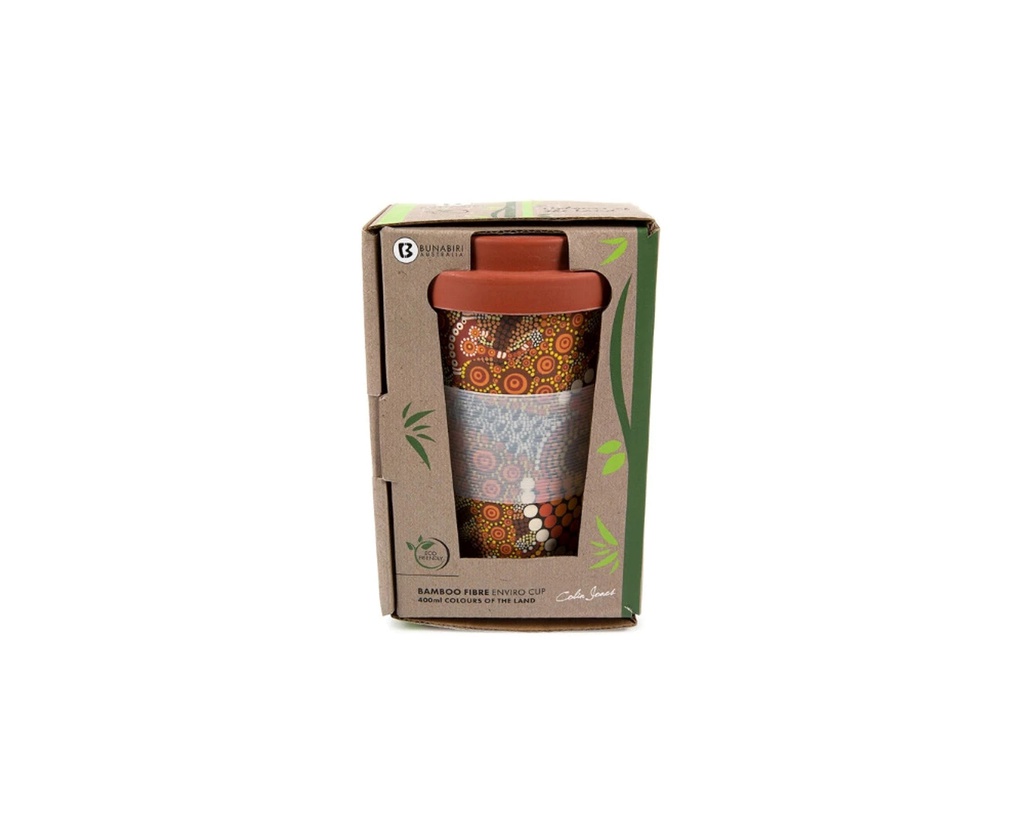 COFFEE CUP BAMBOO ABORIGINAL DESIGN - COLOURS OF THE LAND DESIGN - COLIN JONES