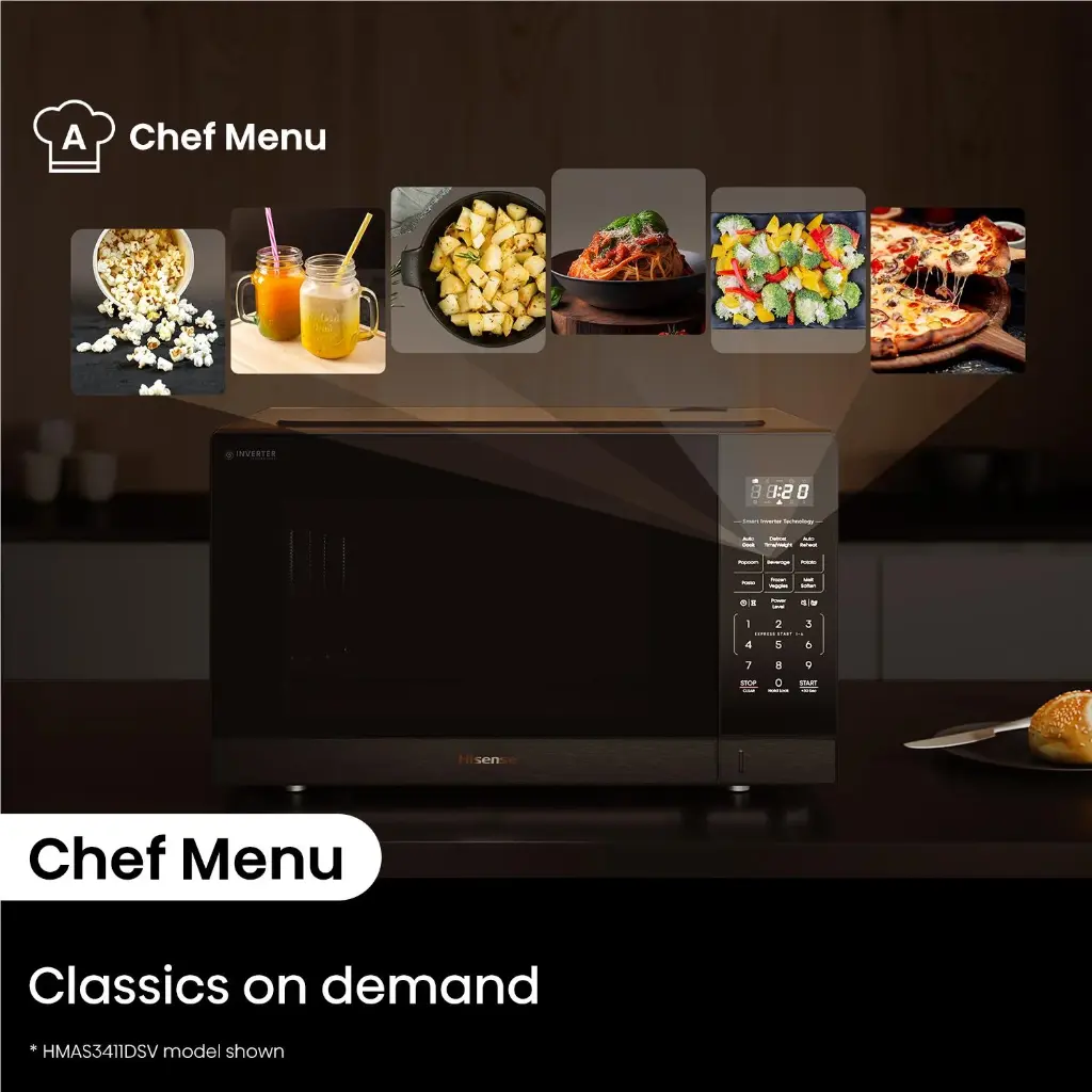 Hisense HMAS3411BMV 34 L 1100 W Smart Inverter Microwave Oven (Black Mirror)