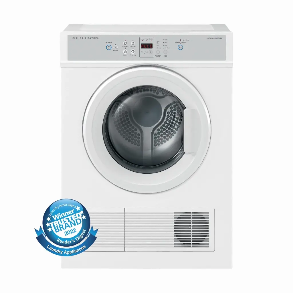 Fisher & Paykel DE6060M2 6kg Series 3 Vented Dryer (White) — Auto Sensing + Reverse Tumbling