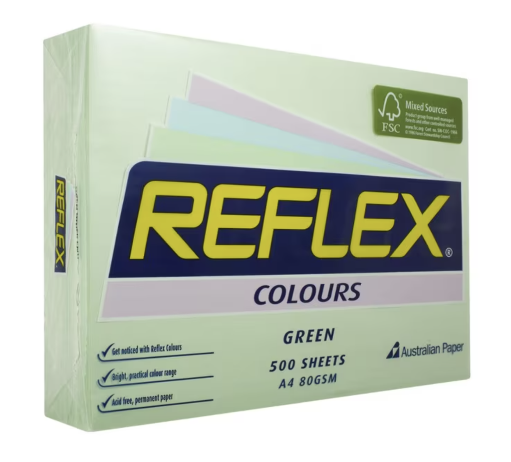 Reflex Colours A4 Copy Paper 80gsm – Green (500 Sheets) | WePlenty