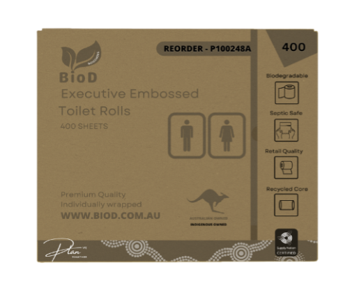 (Indigenous Owned) Biod - Executive Conventional Toilet Rolls 2ply 400sheet X 48 11cmx10cm