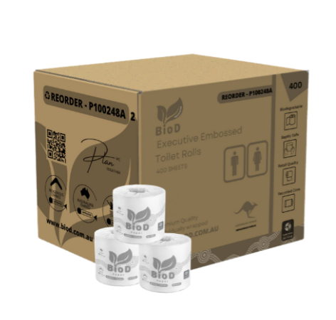 (Indigenous Owned) Biod - Executive Conventional Toilet Rolls 2ply 400sheet X 48 11cmx10cm