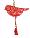 2X CERAMIC HANGING 12CM BIRD INDIGENOUS W/ TASSEL/HANGER ORNAMENT HOME DECOR RED