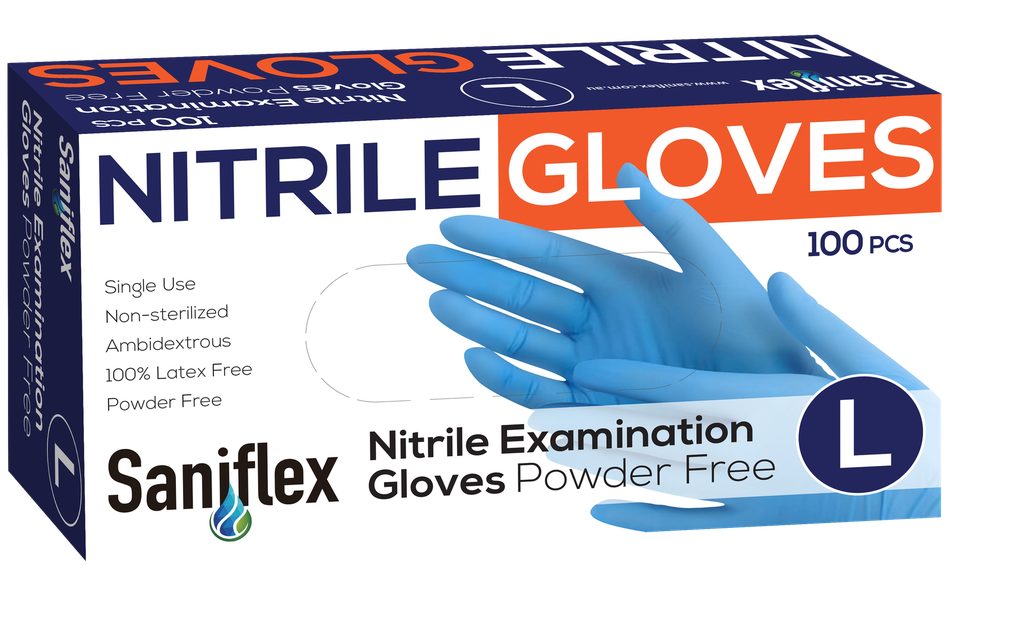 Saniflex Nitrile Gloves - Powder Free - Blue, 100 Pack (Carton of 10 boxes )