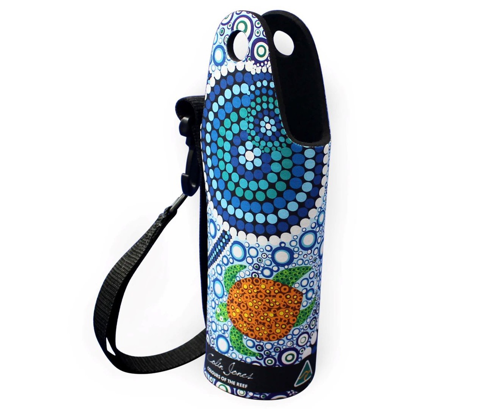 WATER BOTTLE COOLER ABORIGINAL DESIGN - COLOURS OF THE REEF DESIGN - COLIN JONES