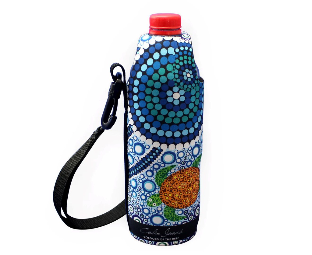 WATER BOTTLE COOLER ABORIGINAL DESIGN - COLOURS OF THE REEF DESIGN - COLIN JONES