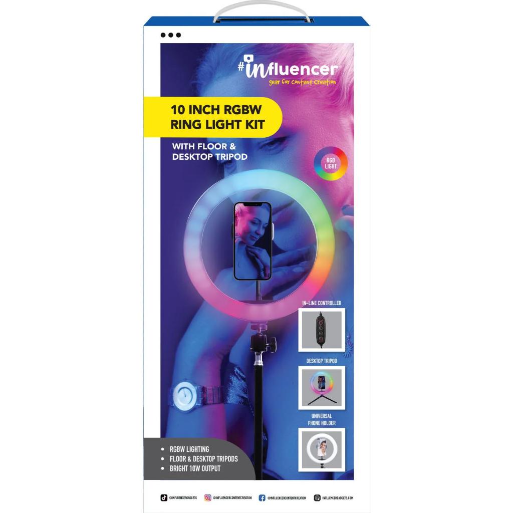 #Influencer 10″ RGBW Ring Light Kit – Colourful & Cool Lighting with Dual Tripods