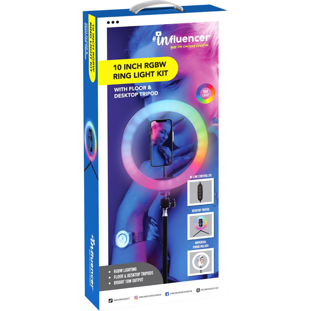 #Influencer 10″ RGBW Ring Light Kit – Colourful & Cool Lighting with Dual Tripods