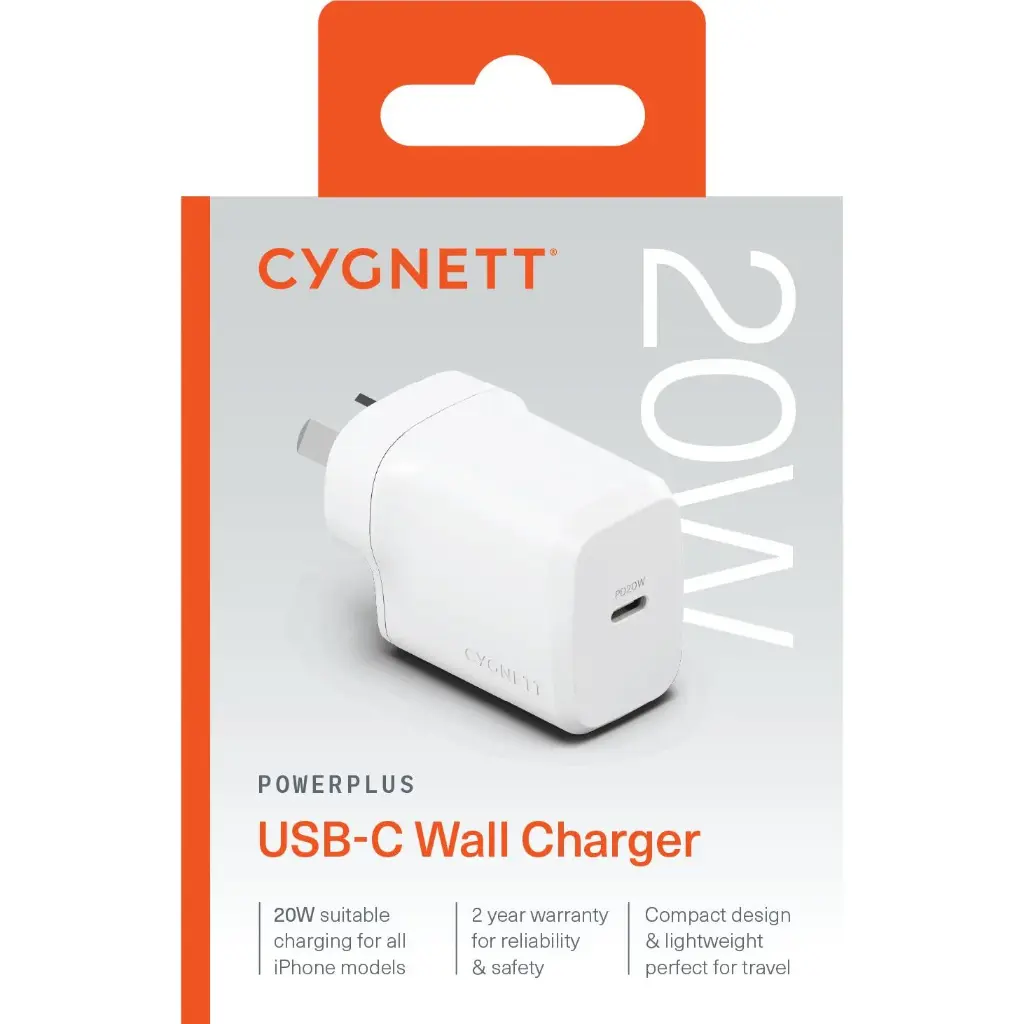 Cygnett PowerPlus 20W USB-C Wall Charger (White)
