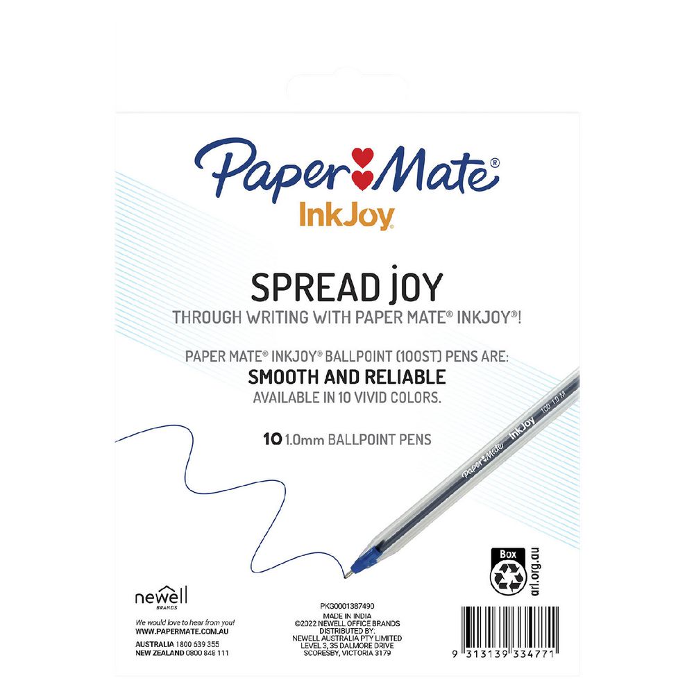 Paper Mate InkJoy 100 Ballpoint Pens – Assorted Colours (10-Pack)