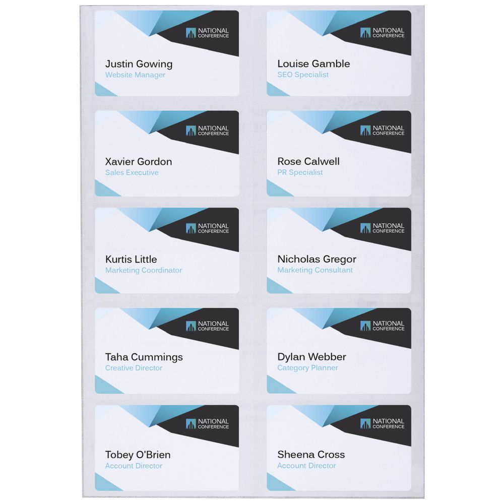 Avery Fabric Name Badge Labels – 88 × 52 mm, White (150 Labels / 15 Sheets)
