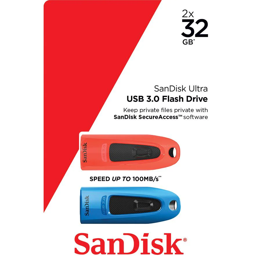 SanDisk Ultra USB 3.0 Flash Drive 32GB (2 Pack)