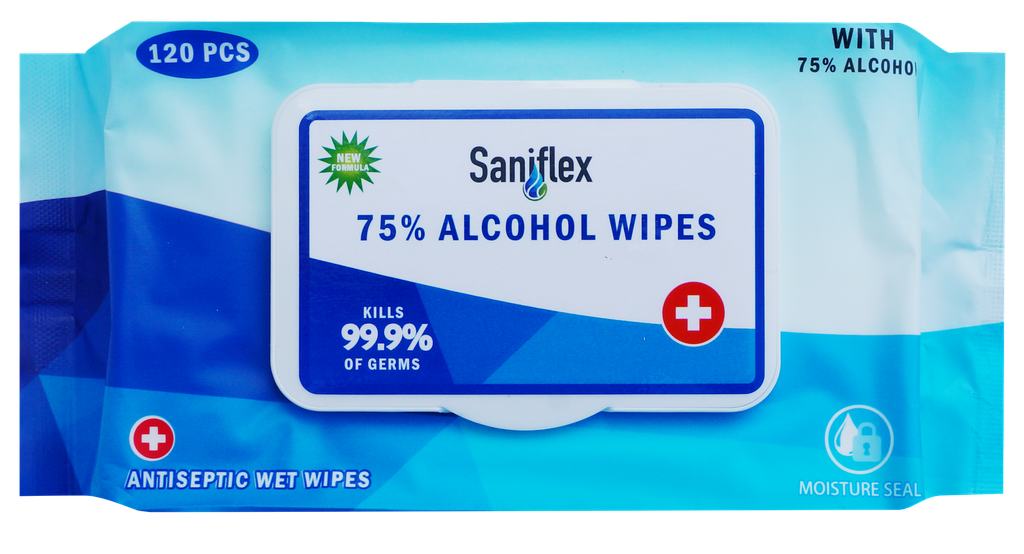 Saniflex 120 pack (18 units) 75% Alcohol Sanitary Wipes