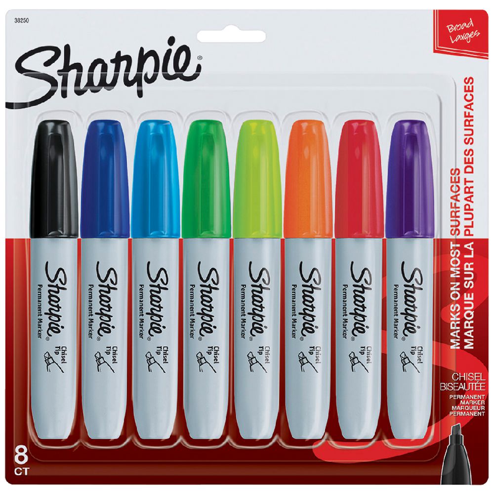 Sharpie Chisel Permanent Markers – Assorted Colours, 8-Pack