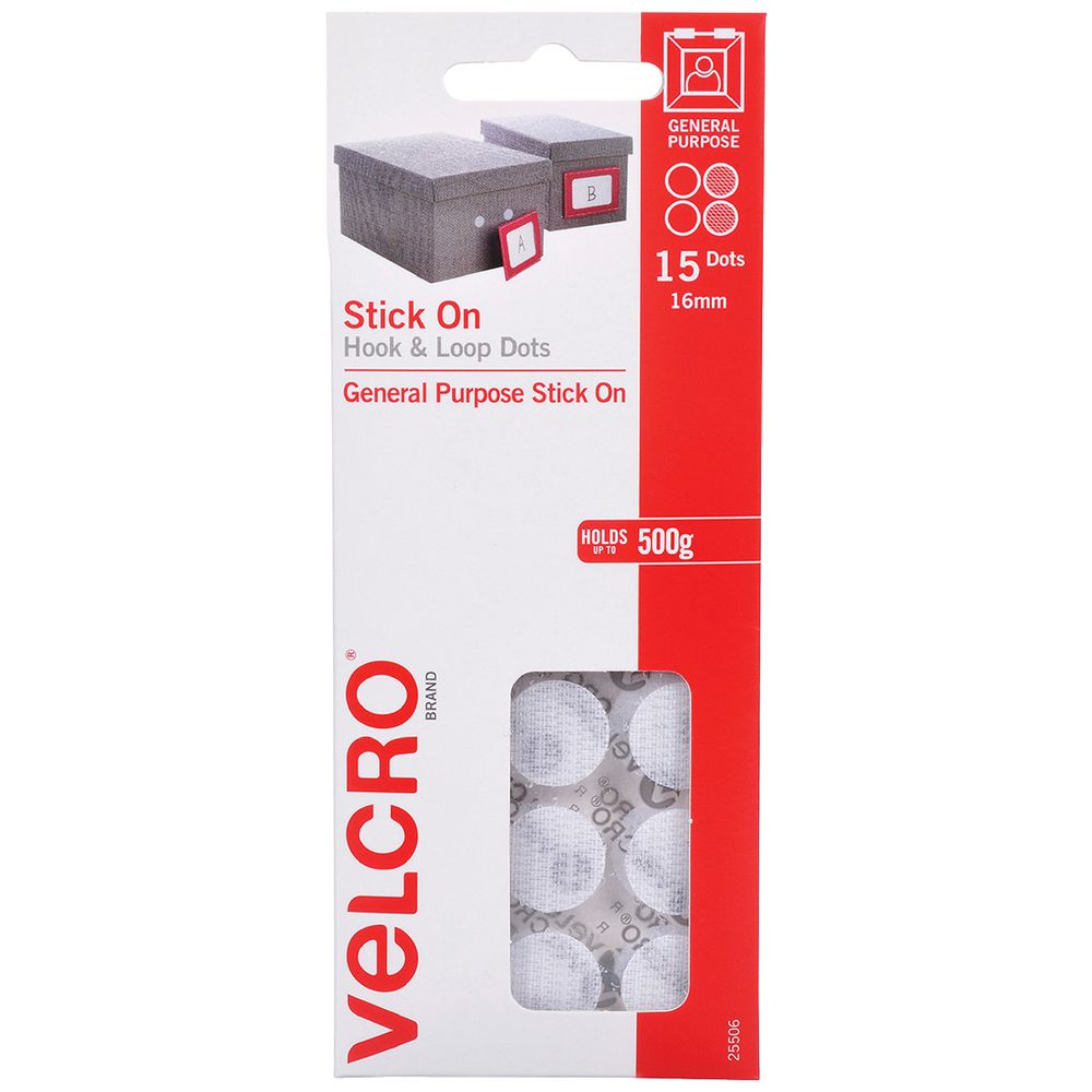 VELCRO® Brand Hook and Loop Mini Dots – 16mm White (15 Pack)