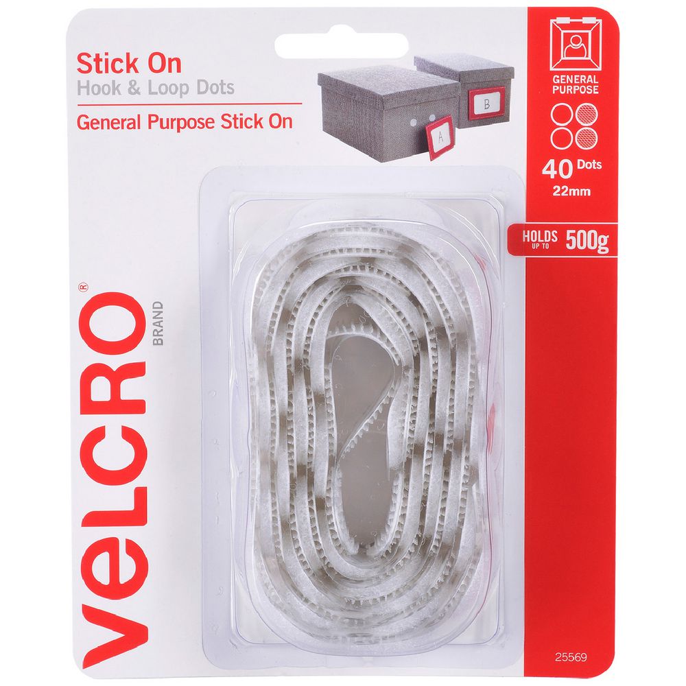 VELCRO® Brand Hook and Loop Dots – 22mm White (40 Pack)