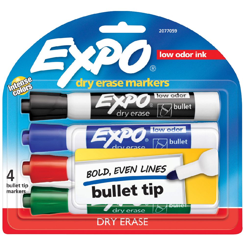 Expo Whiteboard Markers – Bullet Tip, Business Assorted (4-Pack)