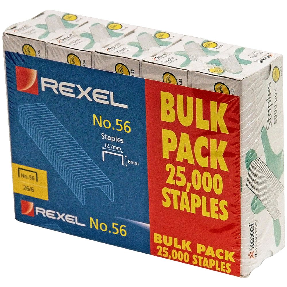 Rexel No. 56 (26/6 mm) Staples – Extra-Large 25,000-Pack Refill (Steel)