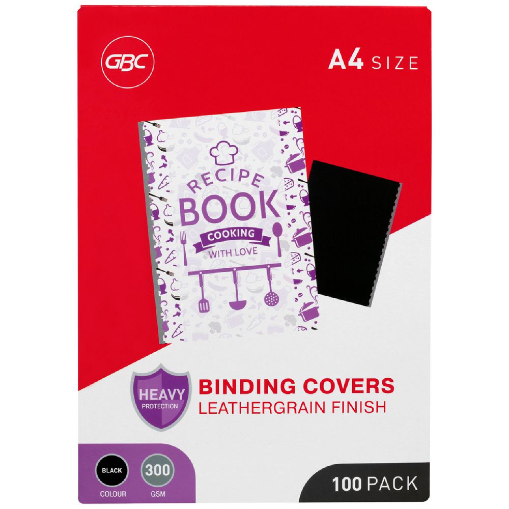 GBC A4 LeatherGrain™ Back Binding Cover – Black, 100-Pack