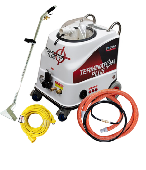 Polivac- Terminator Plus- With 10m Solution Hose | 10m Vacuum Hose With 2-Jet, 12” Stainless Steel Wand