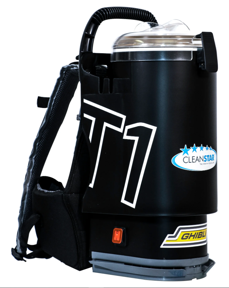 Cleanstar – Ghibli T1 Backpack Vacuum Cleaner - Version 3 - Black With Clear Lid (T1v3-B-Clr)