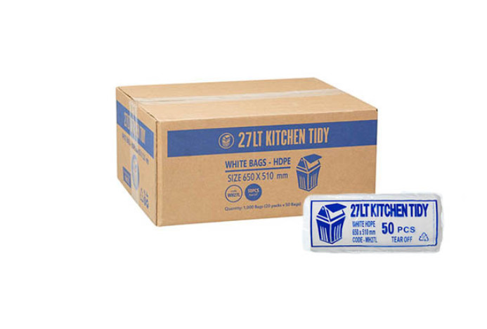 27l White Kitchen Tidy Bin Liners - 20 Rolls X 50 (Ctn 1000)