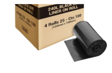240l Black Bin Liner 1150x1450mm, 10 Rolls/Ctn
