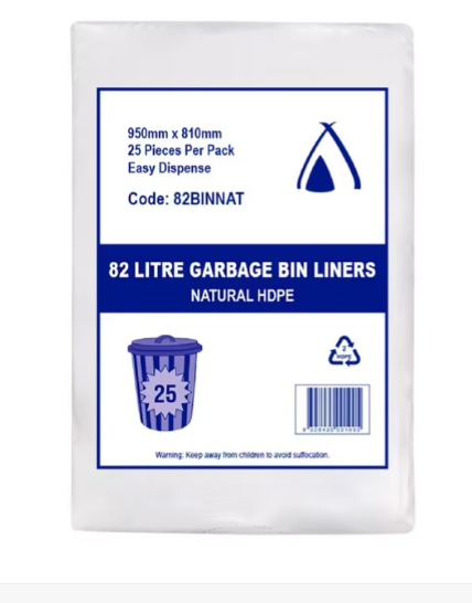 Hdpe 100%Clear Bin Liners 82l X 25