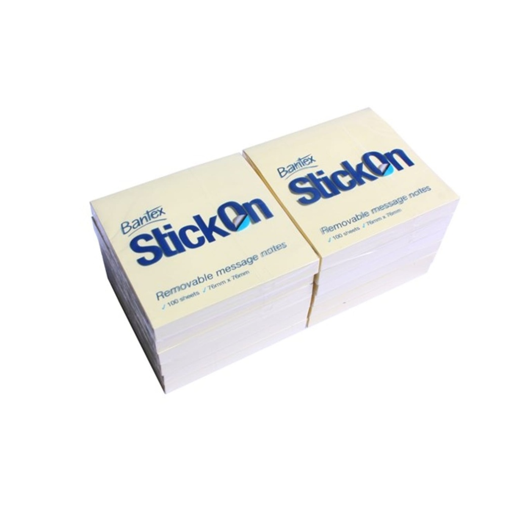 Stick On Notes Yellow 76mm x 76mm – Pack of 12 (ShopBag)