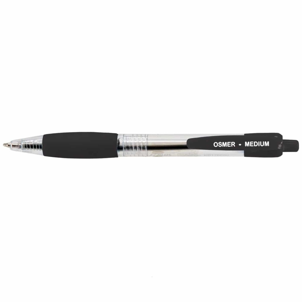 Osmer Retractable Ballpoint Pen Medium Black – Box of 12 (ShopBag)