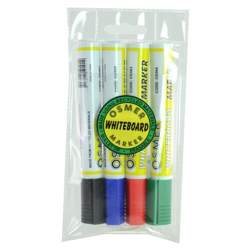 Osmer Whiteboard Marker Bullet Tip Assorted Colours – Wallet of 4 (ShopBag)