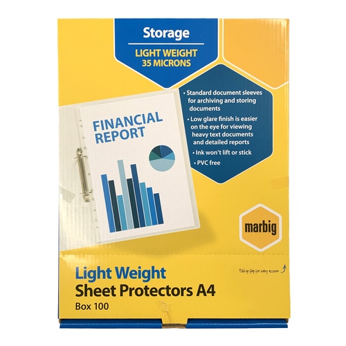 Marbig Lightweight A4 Sheet Protectors 35um Copysafe – Pack of 100 (ShopBag)