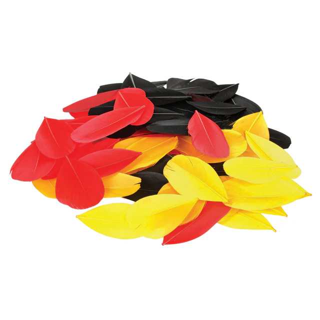 Trimmed Feathers – Aboriginal Flag Colours | Pack of 20
