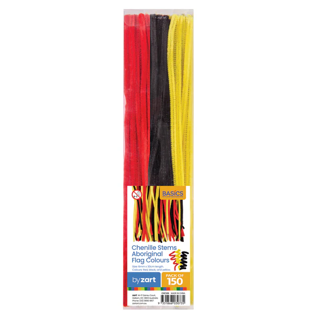 Chenille Stems – Aboriginal Flag Colours | Pack of 150
