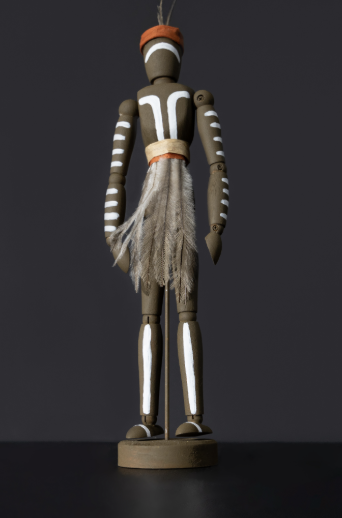 Nhuralama's Shop - Mallarr (man) manekin in ngurrin jidun (emu feathers) created by Traditional Owner Yuggara Artist Lakota Moon - Tulmur - Ipswich