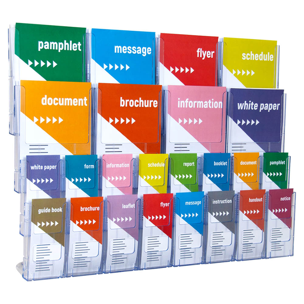 Deflecto Lit-Loc Wall Display Brochure Holder – A4 x 8 & DL x 16 Clear