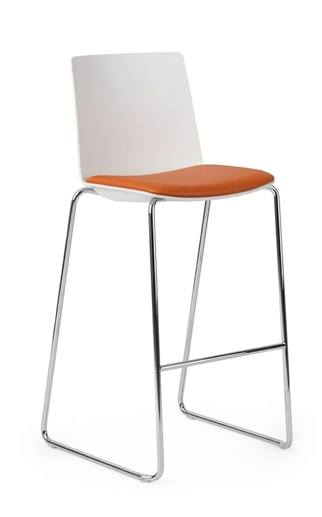 Jubel Stool 66 Chrome Sled White Shell with Seat Pad