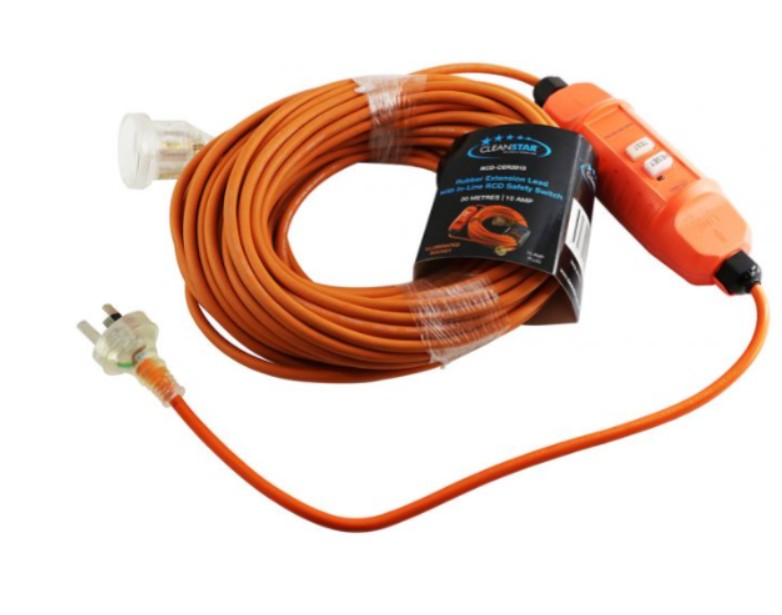Cleanstar-20 Metre Premium Rubber Extension Lead With In-Line Rcd Safety Switch - Orange