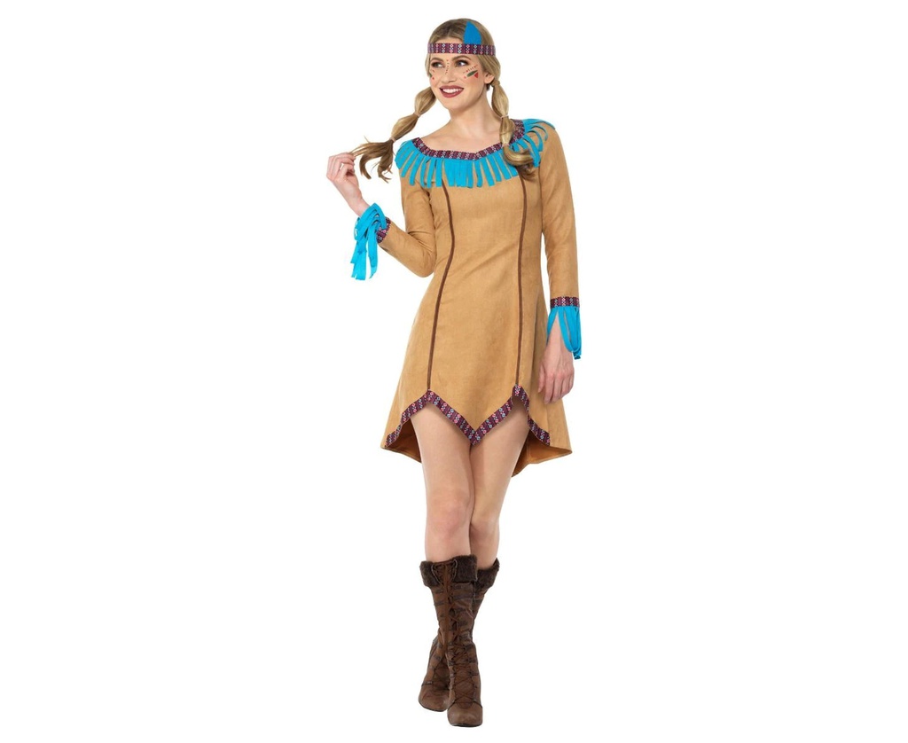 NATIVE AMERICAN INSPIRED BLUE AND BROWN ADULT COSTUME SIZE: SMALL