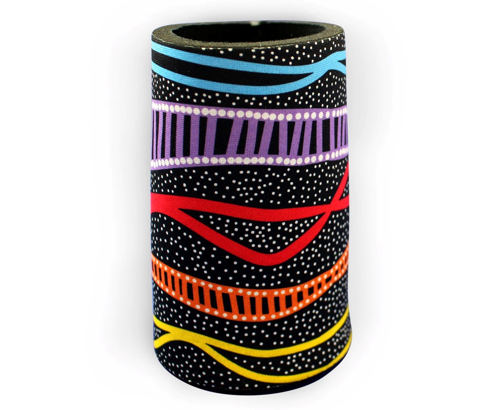 STUBBY COOLER X2 ABORIGINAL DESIGN - GUDHU GALBA (RAINBOW RIVER) DESIGN - JEDESS HUDSON