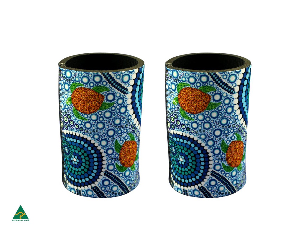 STUBBY COOLER X2 ABORIGINAL DESIGN - COLOURS OF THE REEF DESIGN - COLIN JONES