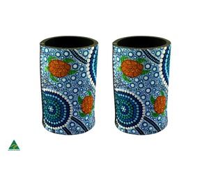 [CH_0184] STUBBY COOLER X2 ABORIGINAL DESIGN - COLOURS OF THE REEF DESIGN - COLIN JONES