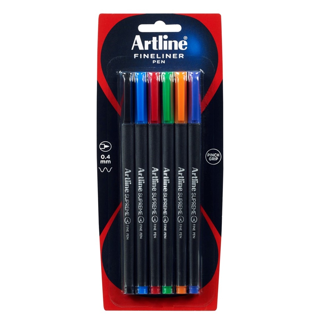 Artline Supreme Fineline Pen 0.4 mm – Assorted Colours Pack of 6